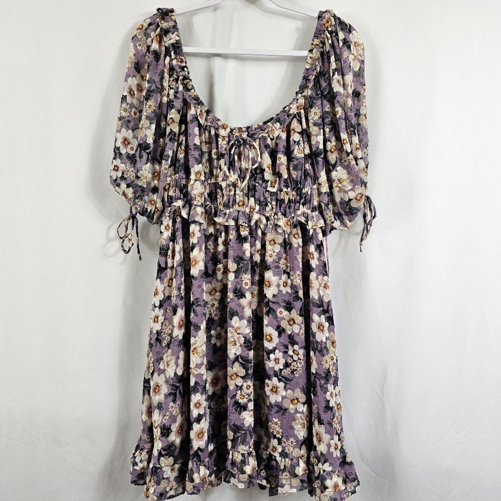 En Saison Floral Smocked Mini Dress in Purple - Size L